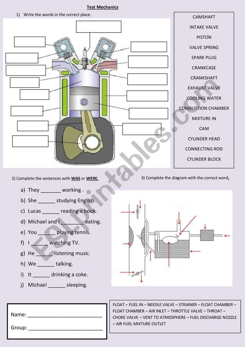 Test about mechanics worksheet