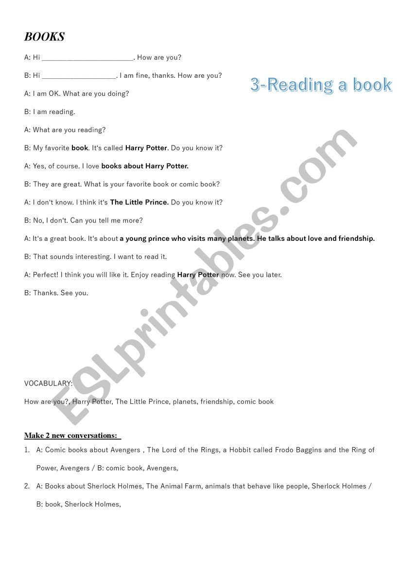 Lets talk BOOKS worksheet