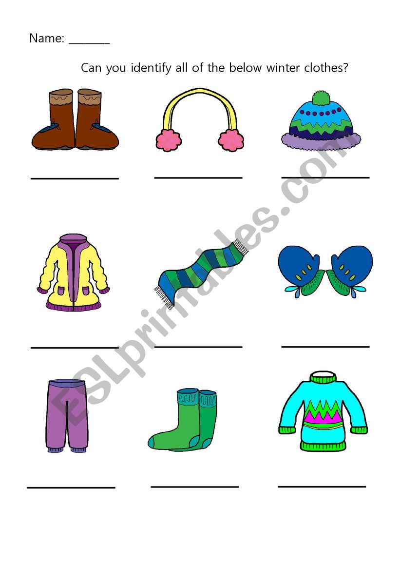 Winter Clothes worksheet