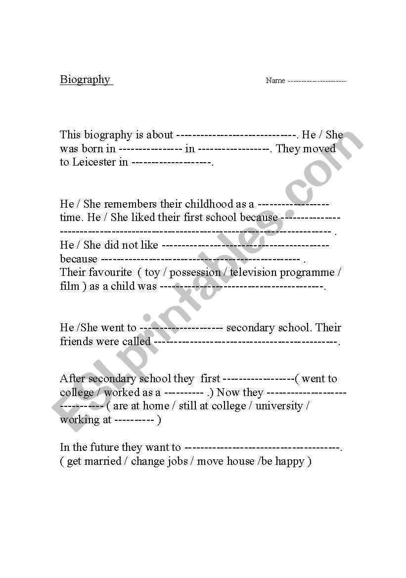 writing a biography worksheet