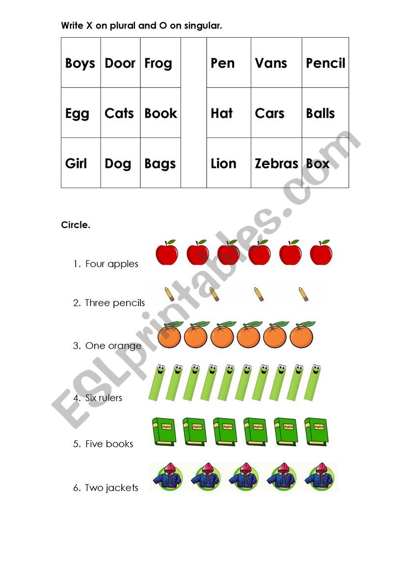 PLURALS worksheet