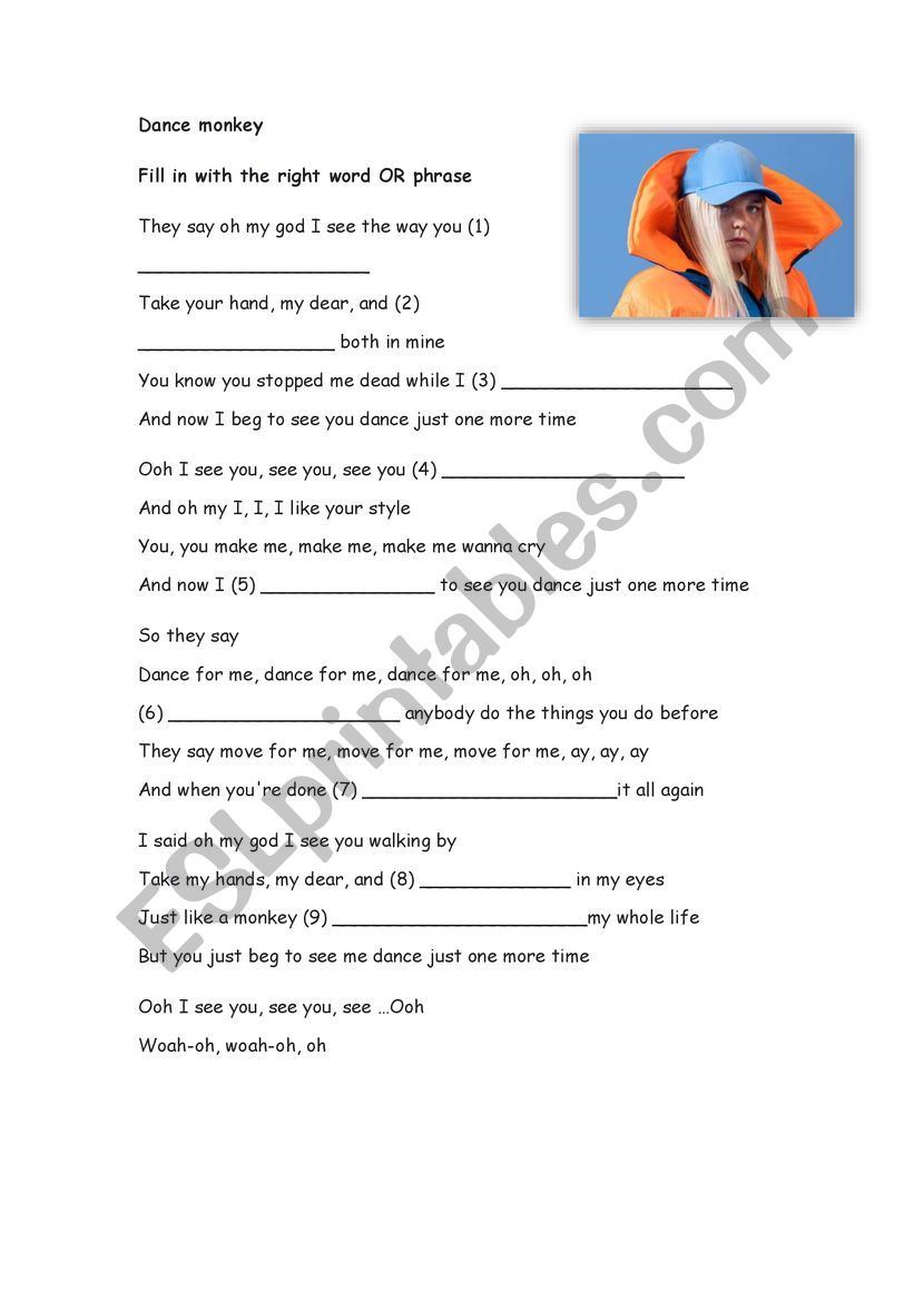 Dance Monkey worksheet