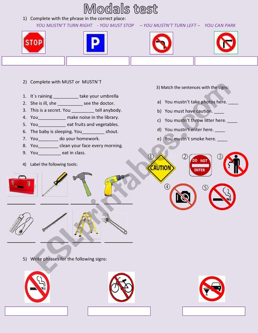 Modals test worksheet