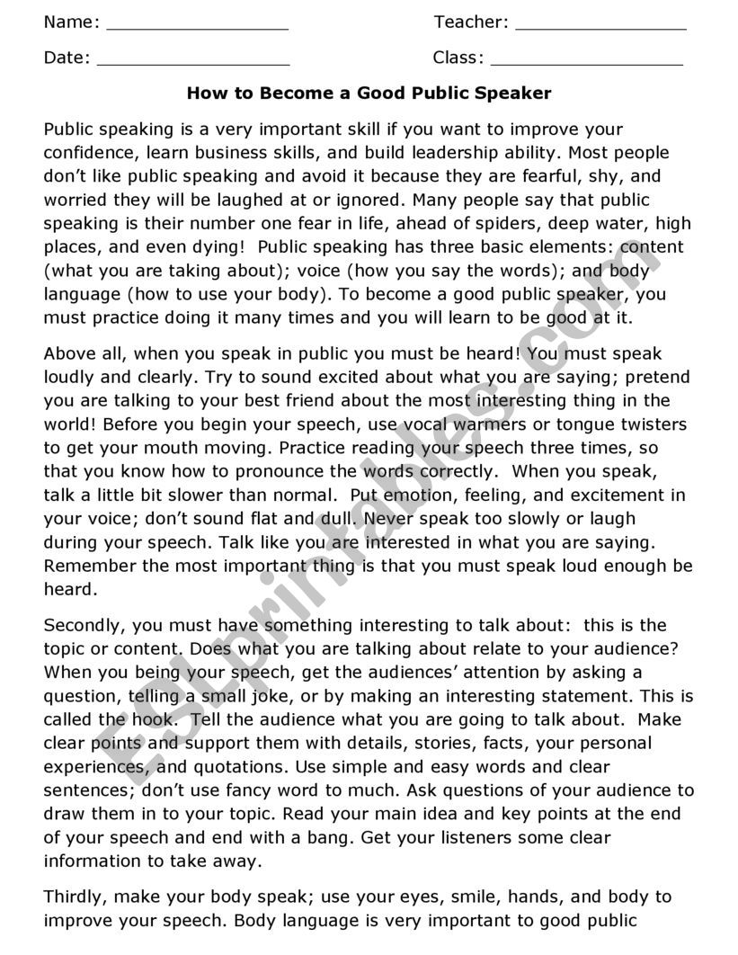 public speaking experience essay example