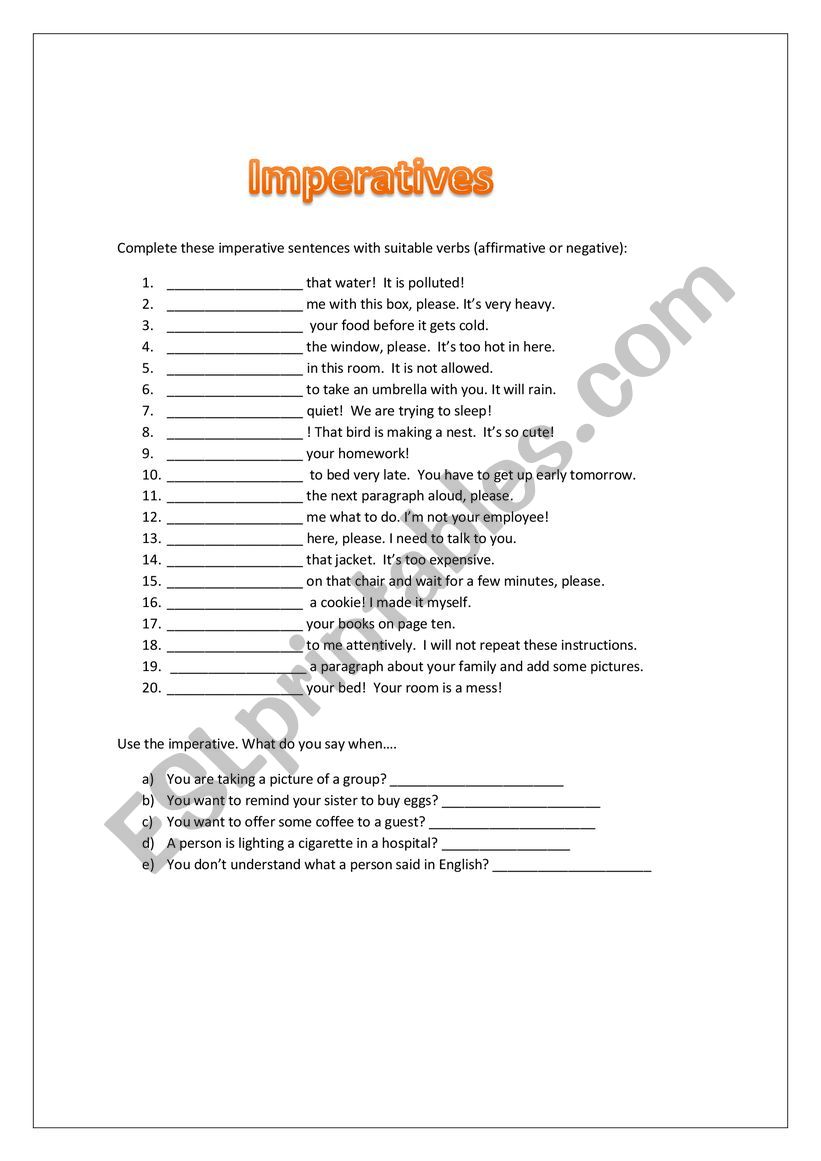 Imperatives in Context worksheet