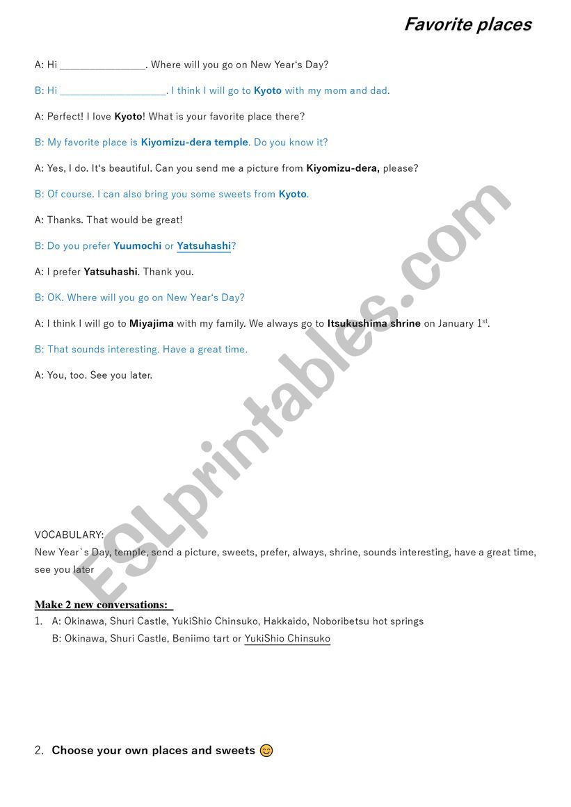 Lets talk PLACES worksheet