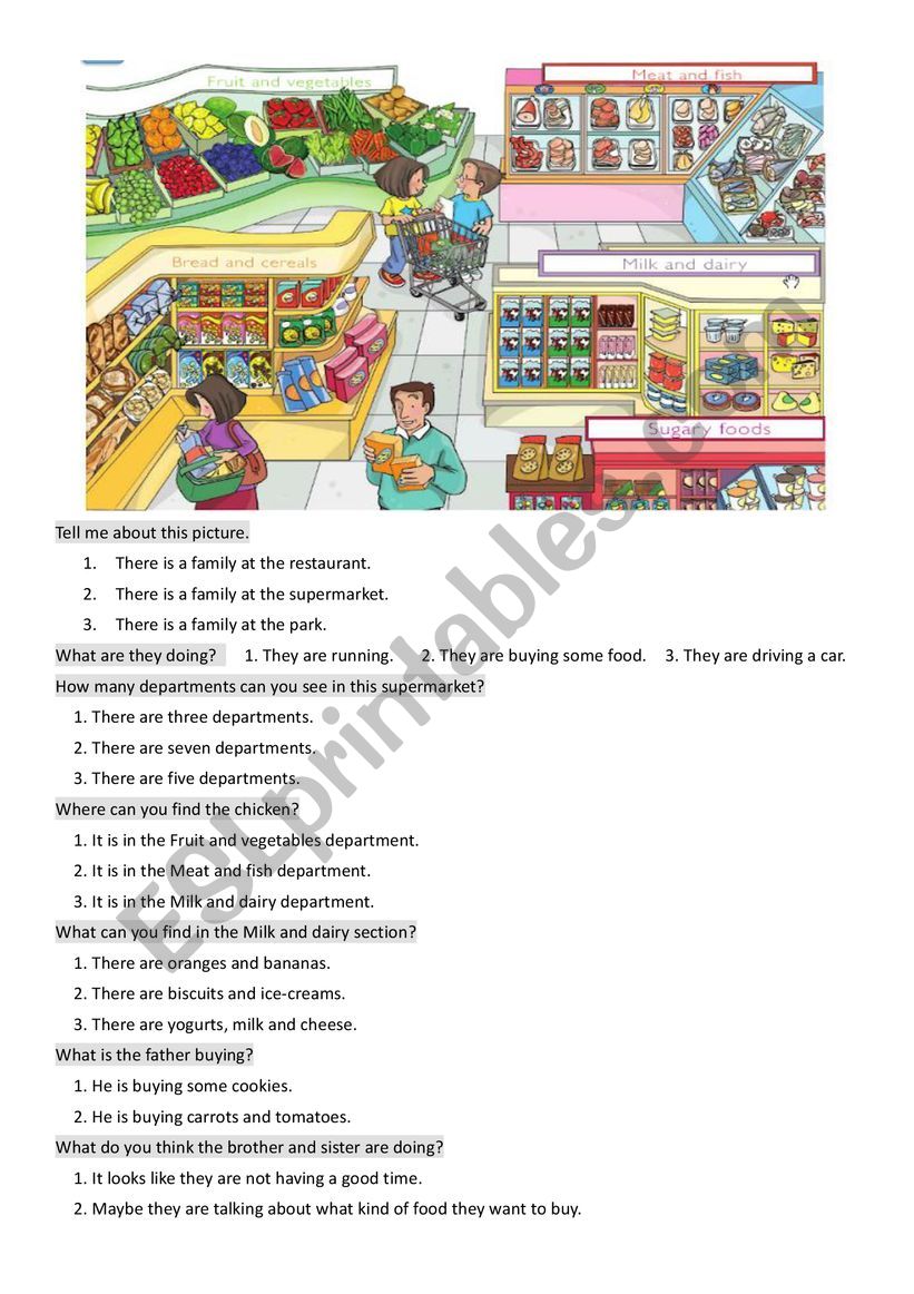 supermarket worksheet