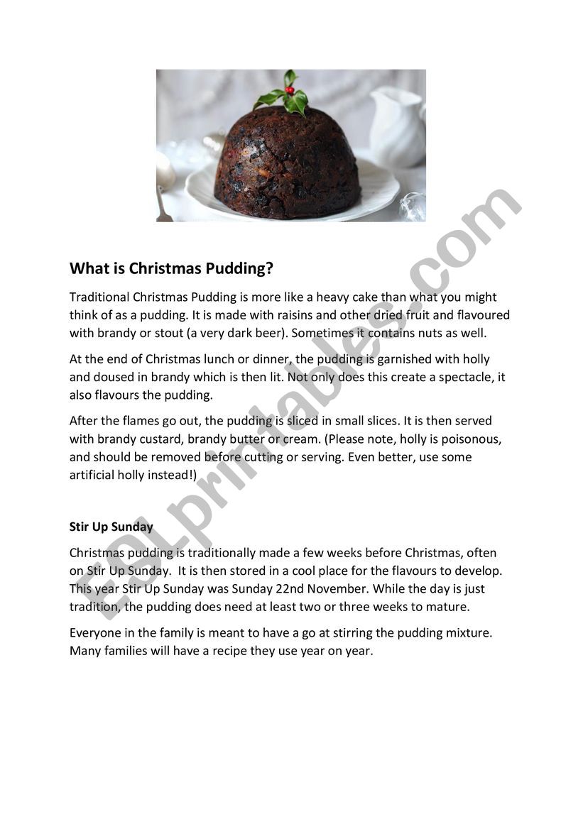 What is Christmas pudding? worksheet