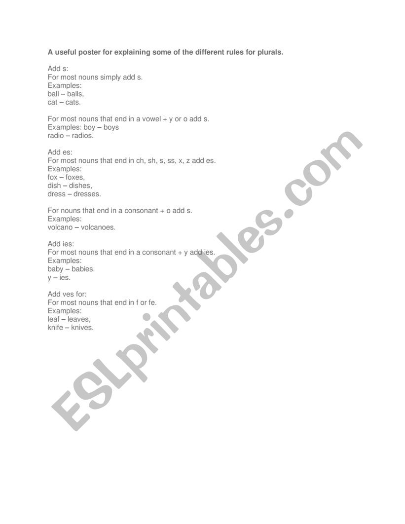 plural nouns worksheet