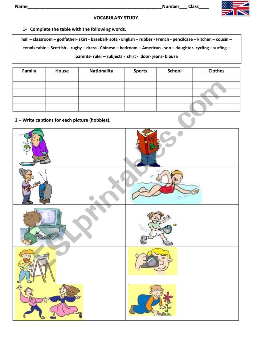 Vocabulary Study worksheet