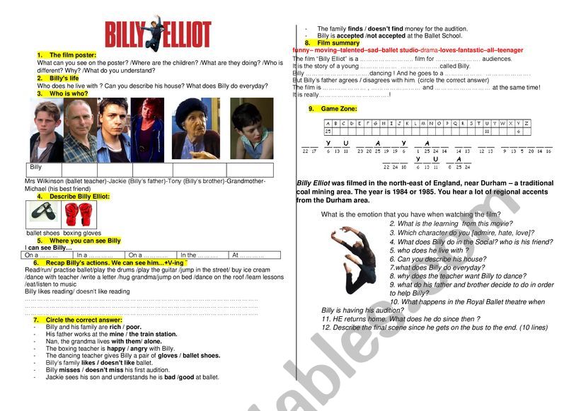 Billy Elliot worksheet