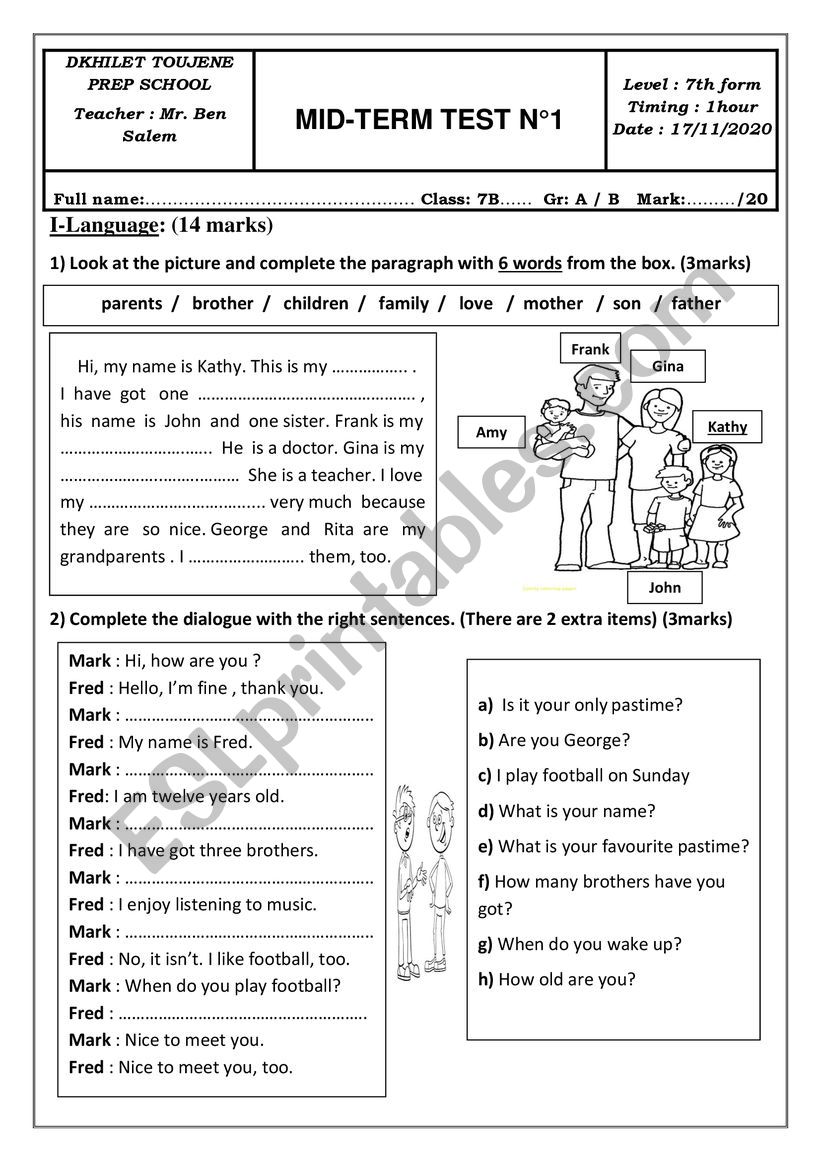 7th form mid term test 1 2020-2021  ver.2 