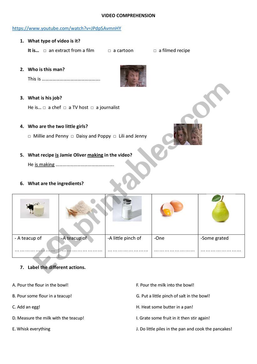 How to make pancakes worksheet