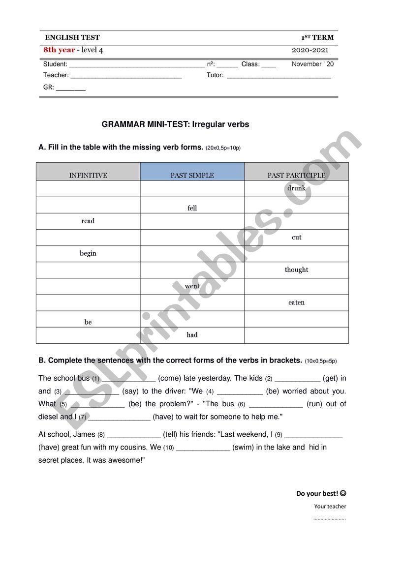 Irregular verbs worksheet worksheet