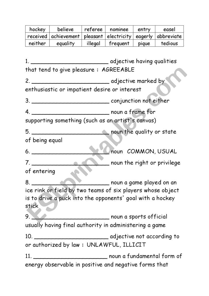 Spelling Words Definitions Grade 6 Week 2