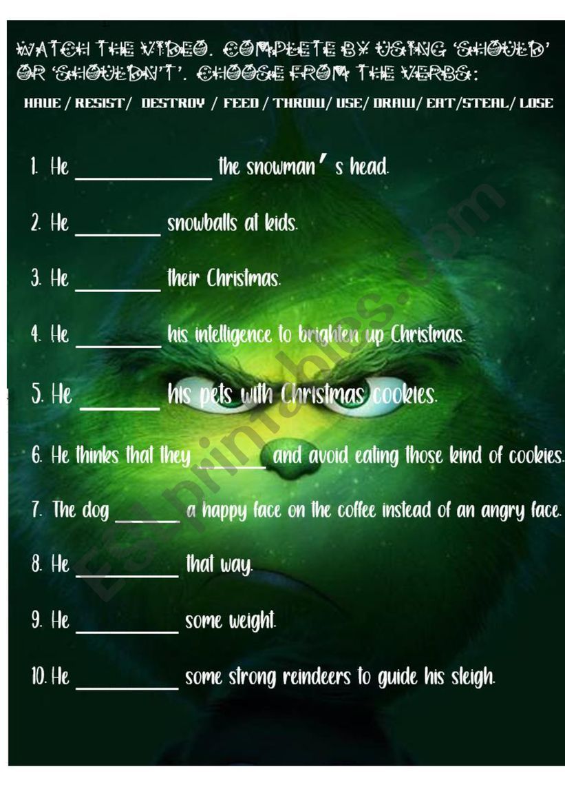 The Grinch SHOULDNÂ´T worksheet