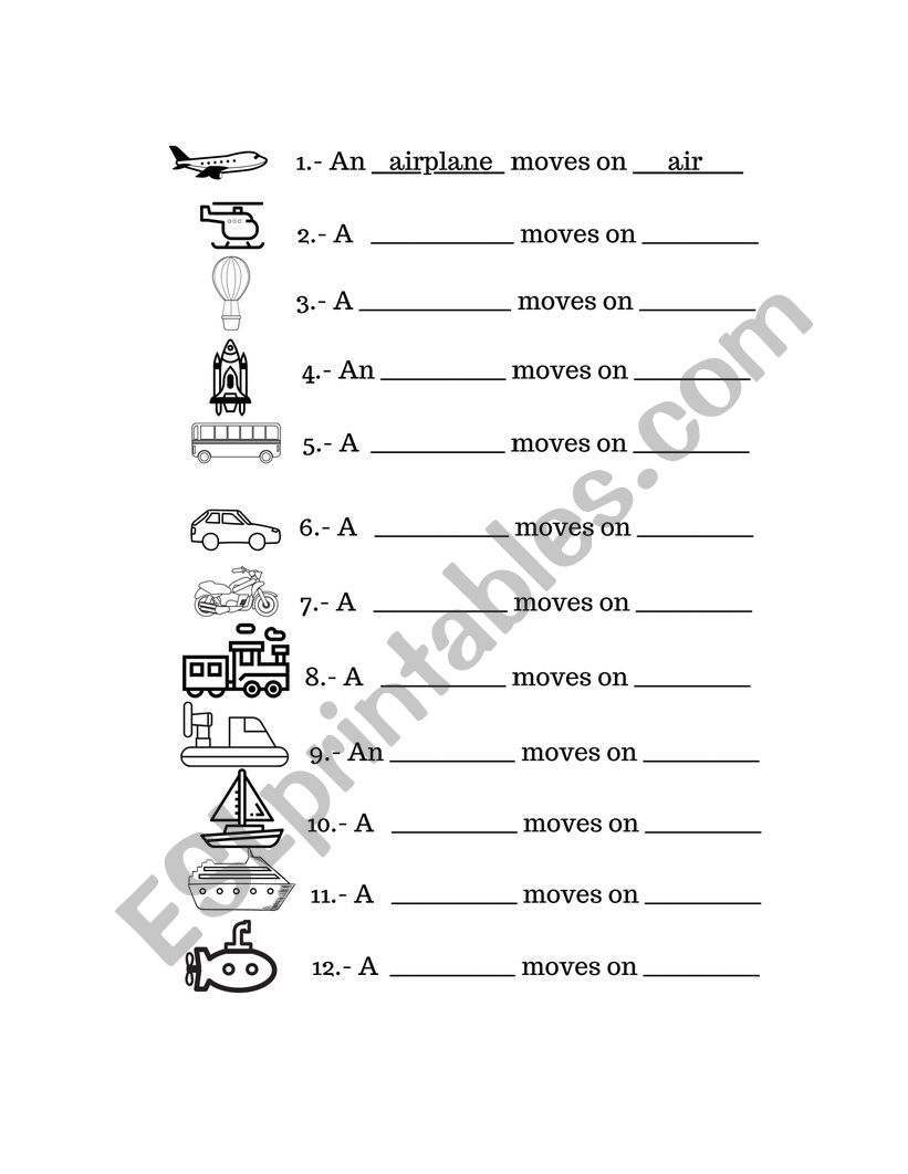 Transportations worksheet