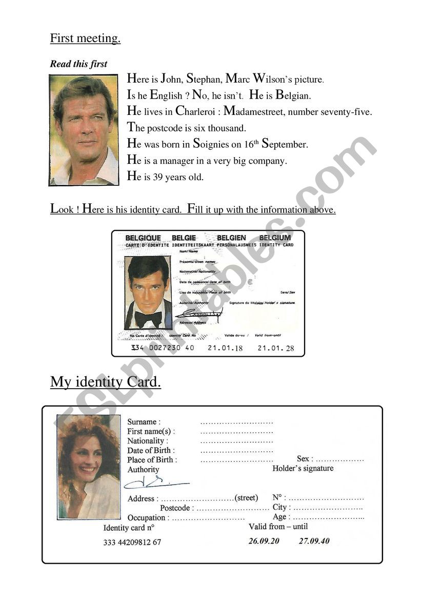 Reading : complete the ID with the information