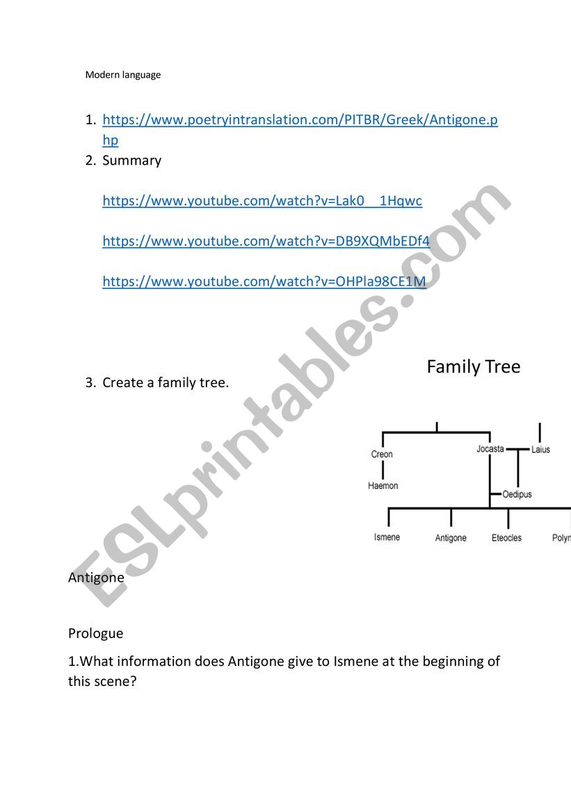 Antigone  worksheet