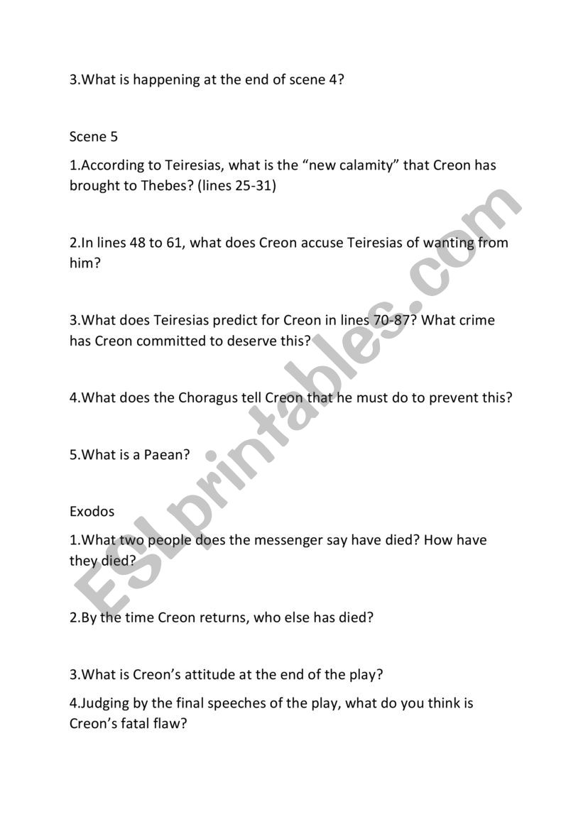 Antigone Esl Worksheet Aczaban