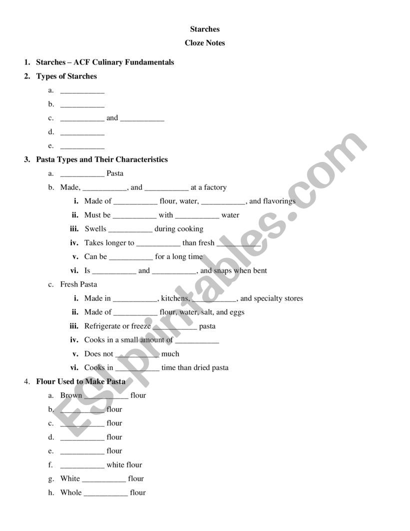 Starches worksheet