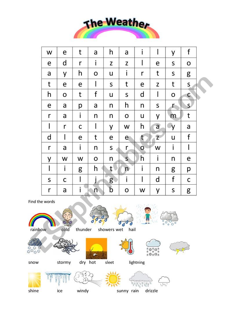 The Weather Wordsearch worksheet