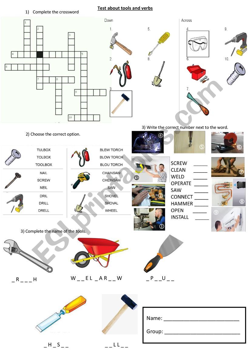 Tools and verbs worksheet