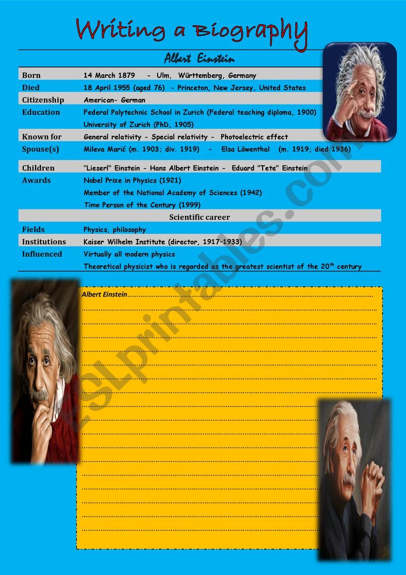 Biography Albert Einstein worksheet