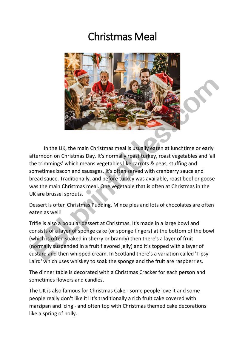 Christmas meal worksheet