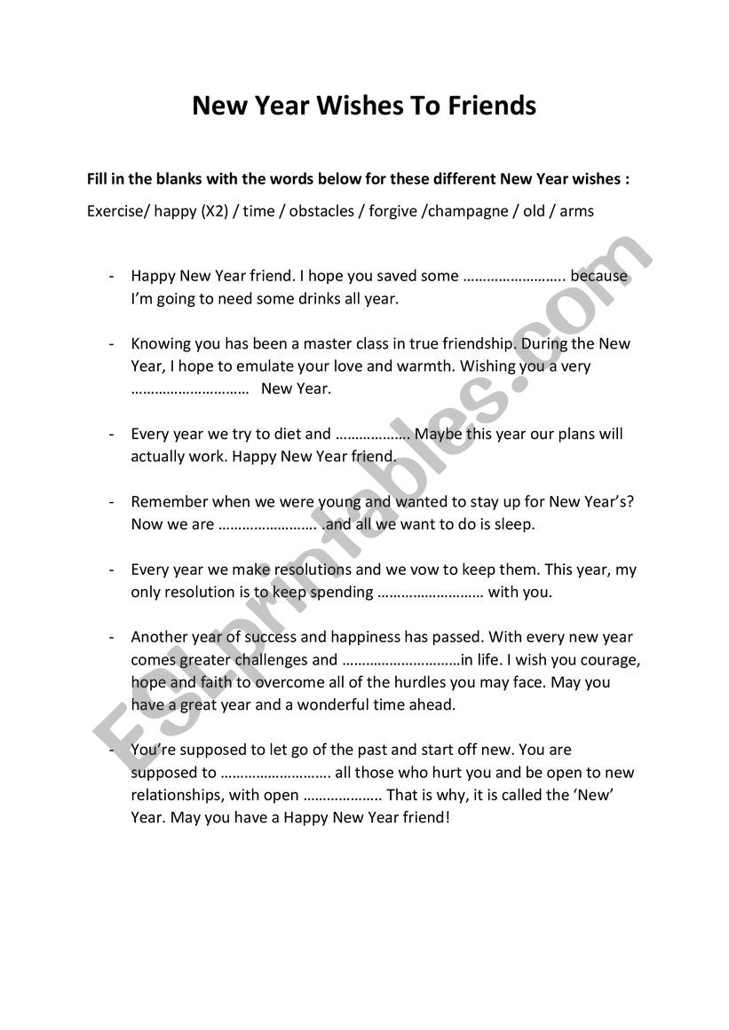 New Year Wishes to Friends worksheet