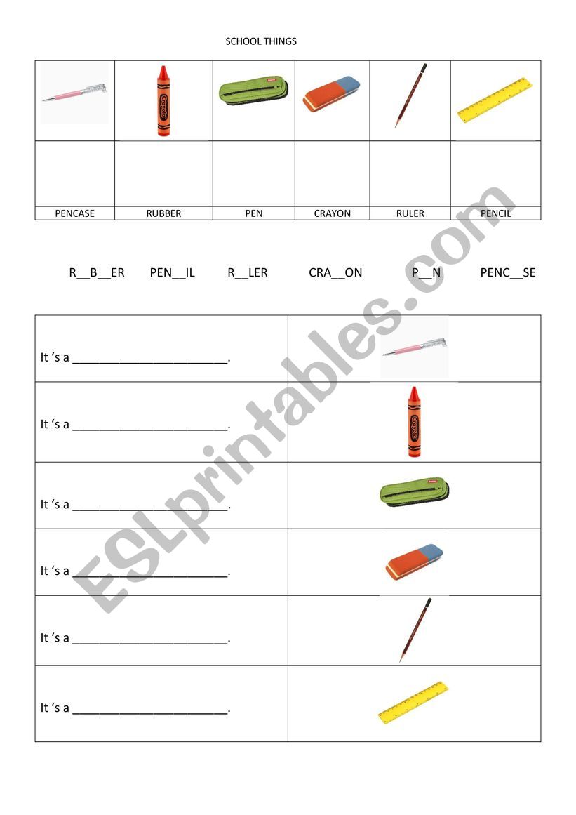 School Things worksheet
