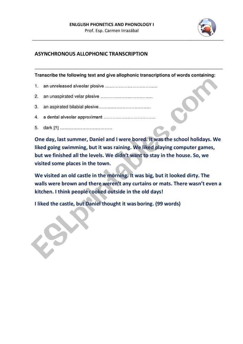 PHONETIC TRANSCRIPTION 1 worksheet