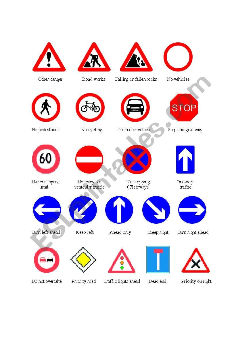 Traffic signs worksheet