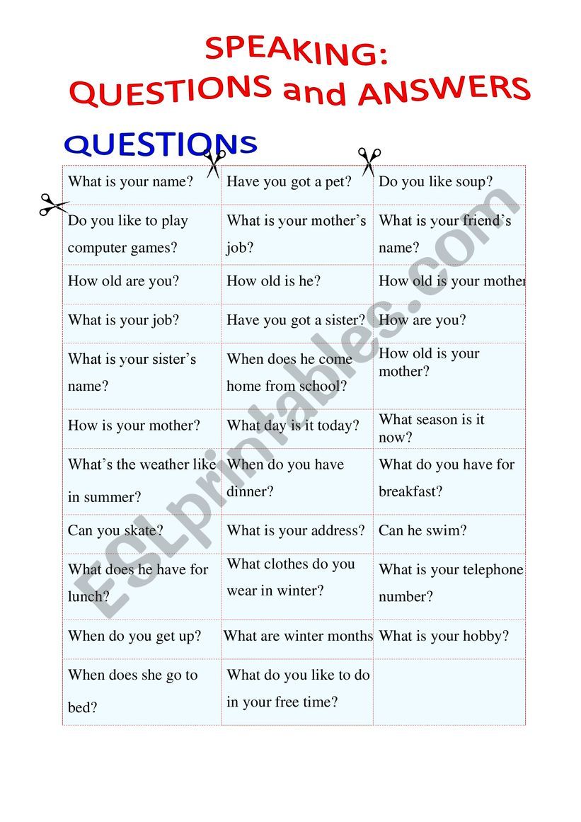 Speaking Cards for Beginners worksheet