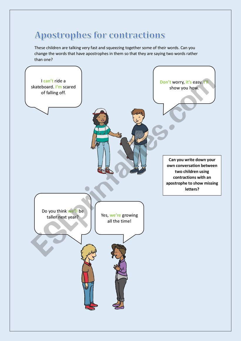 Contractions/ Short forms worksheet