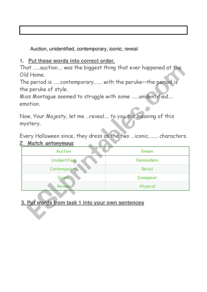 Vocabulary worksheet