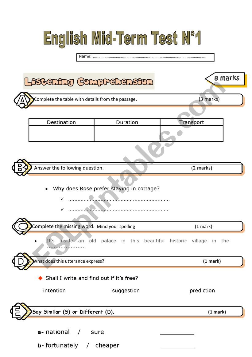 Listening comprehension  bac students