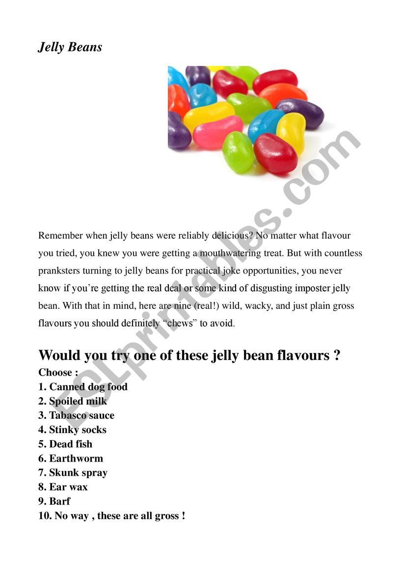 Jelly Beans worksheet
