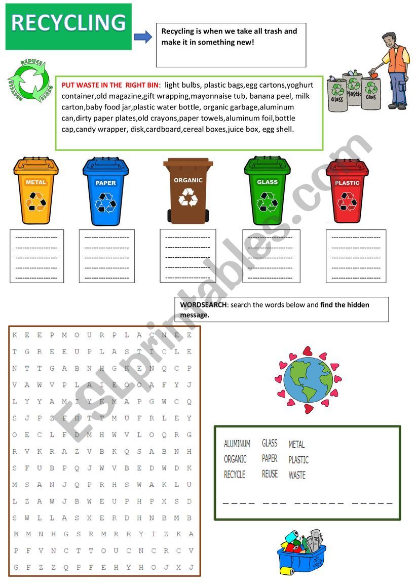 Recycling worksheet