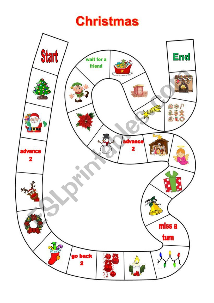 christmas board game esl worksheet by slefevre