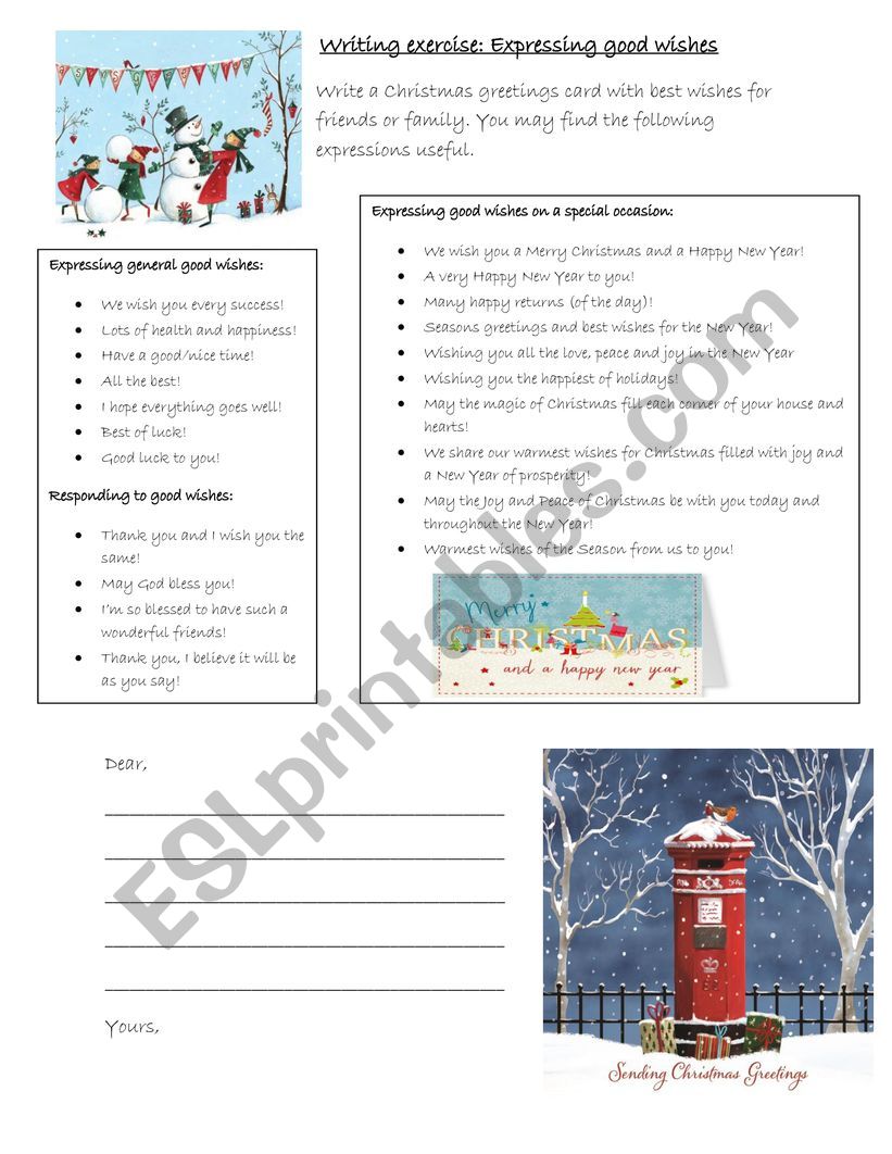 Writing a Christmas card worksheet