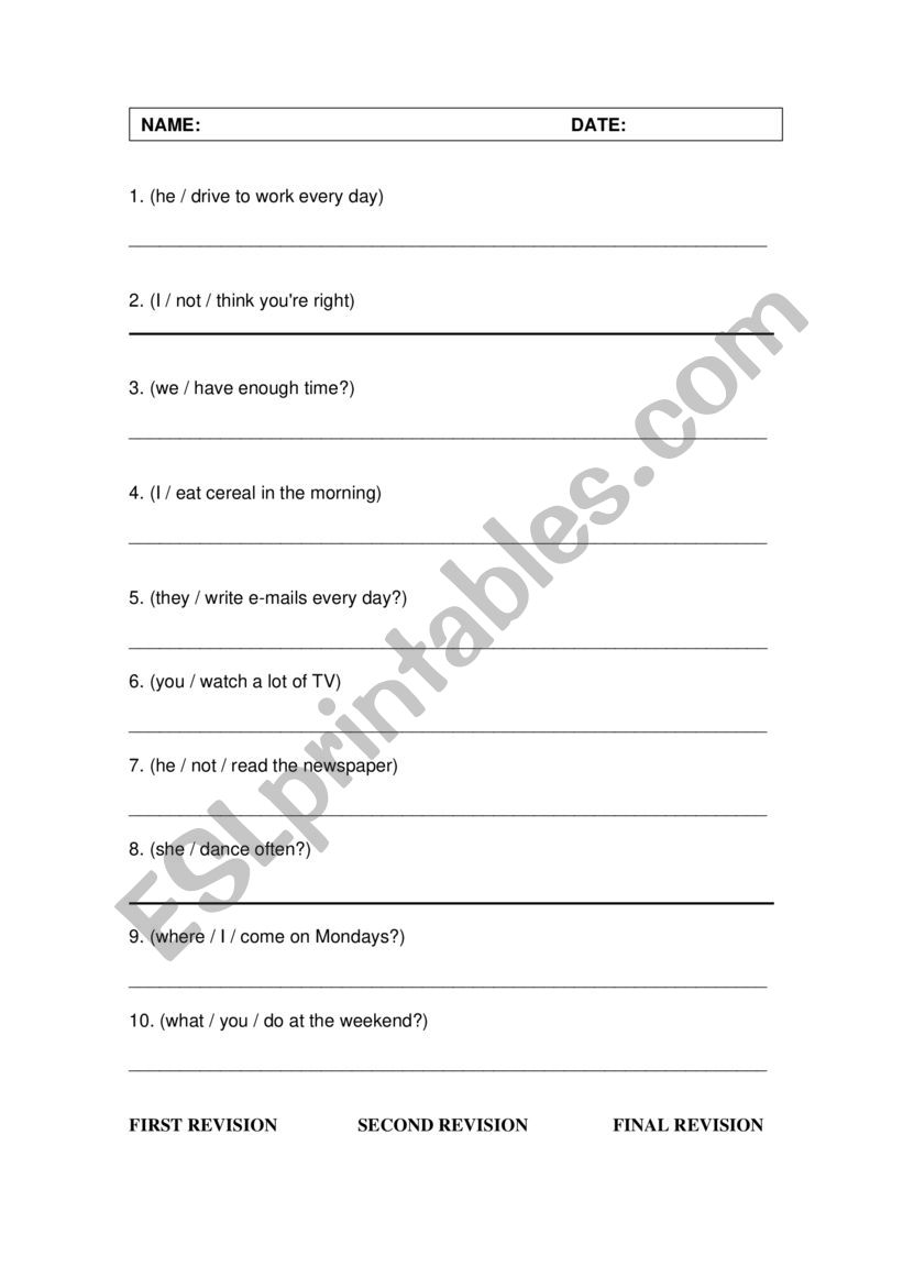 Present Simple activities worksheet