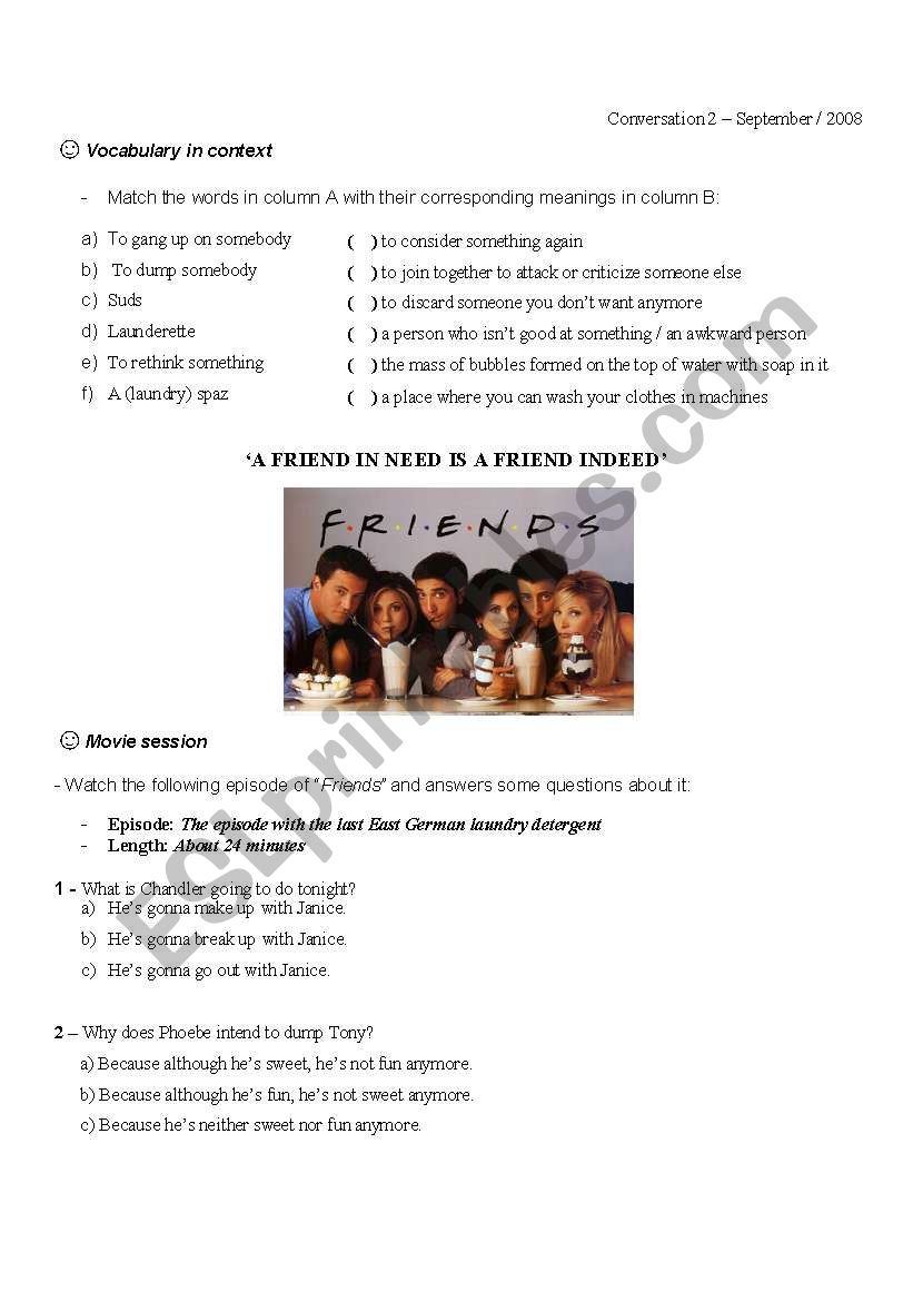 Movie-conversation class based on the episode of Friends - German laundry detergent - 1st season (Students)