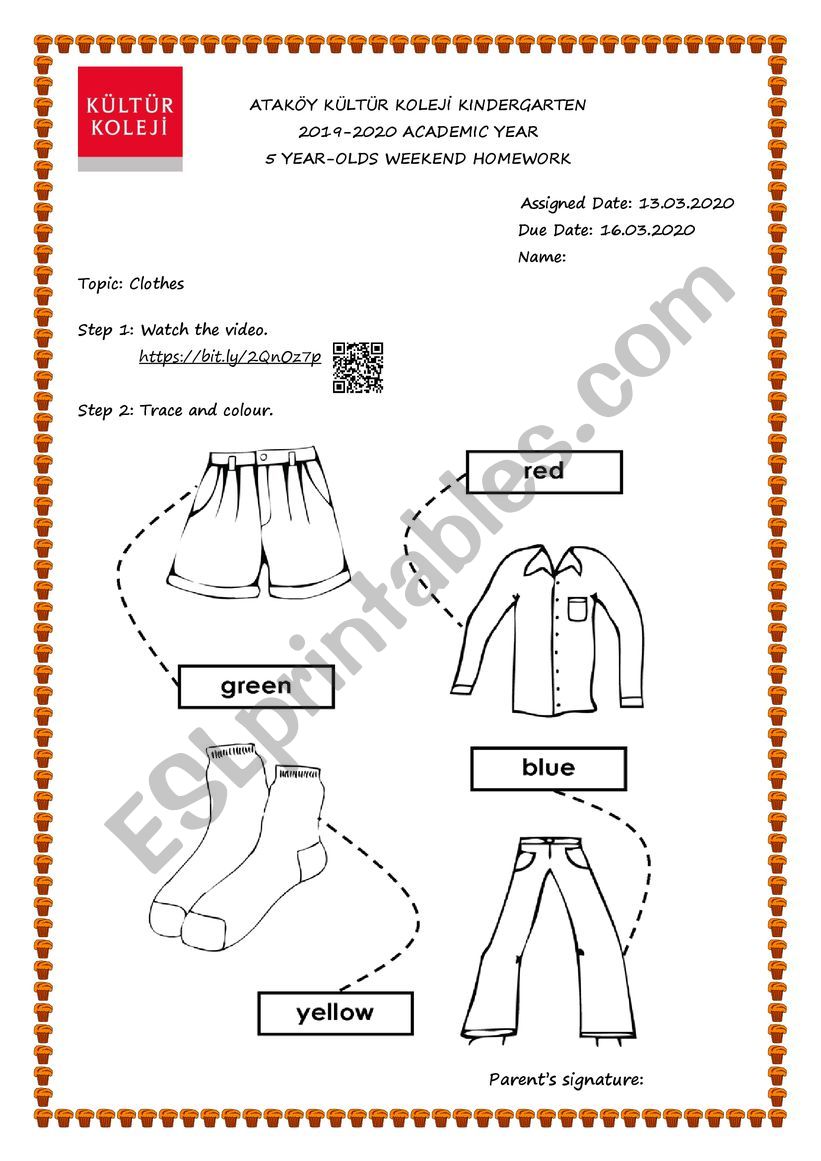kindergarden level clothes worksheet