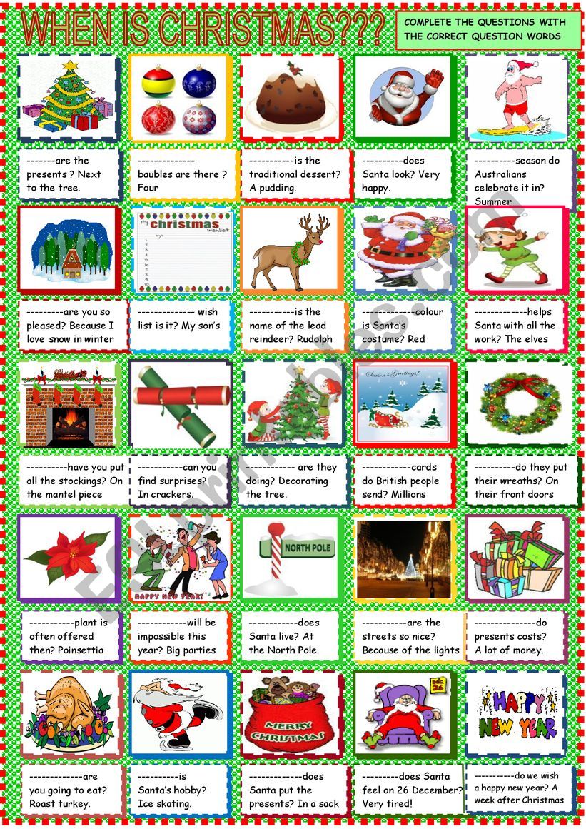 Christmas question words worksheet