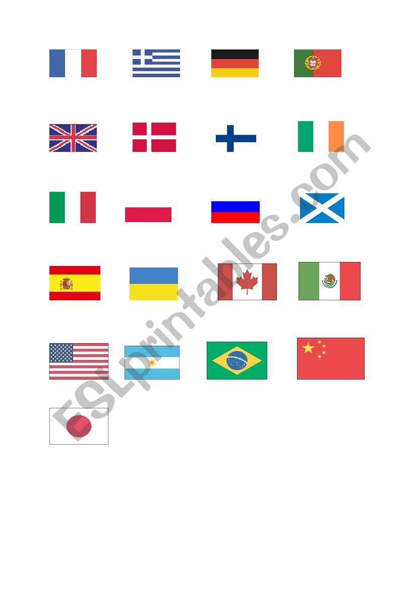 Countries and flags worksheet