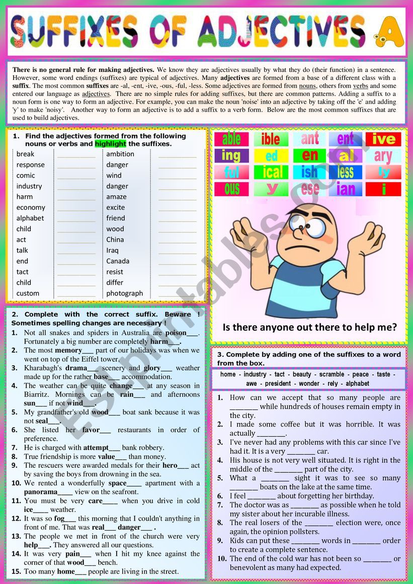 ADJECTIVE SUFFIXES A - basic rules + Ex + KEY