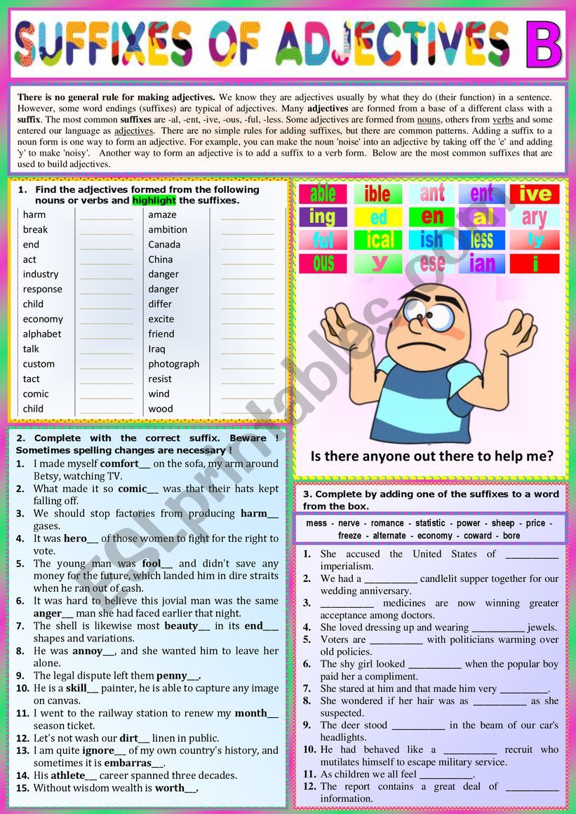 ADJECTIVE SUFFIXES B - basic rules + Ex + KEY