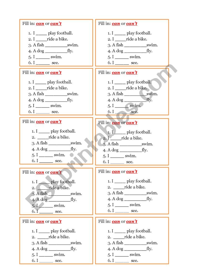 can or can�t worksheet
