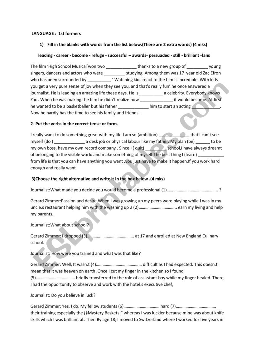 Review 1st form worksheet